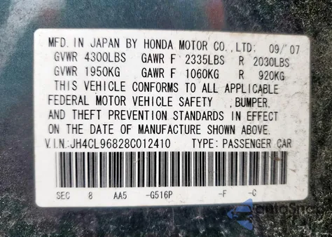 2008 Acura Tsx z USA, uszkodzony, nr VIN JH4CL96828C012410